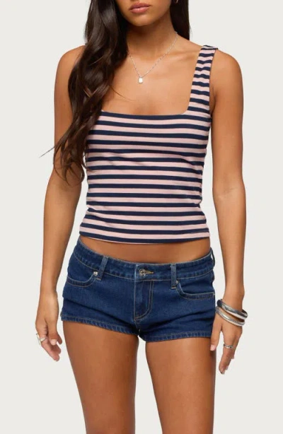 Edikted Stripe Square Neck Built-in Bra Crop Tank In Multi