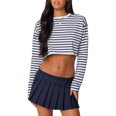 Edikted Stripe Stretch Cotton Crop Top In Navy-and-white