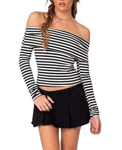 Edikted Women's Striped Fold Over Top In Black-and-white