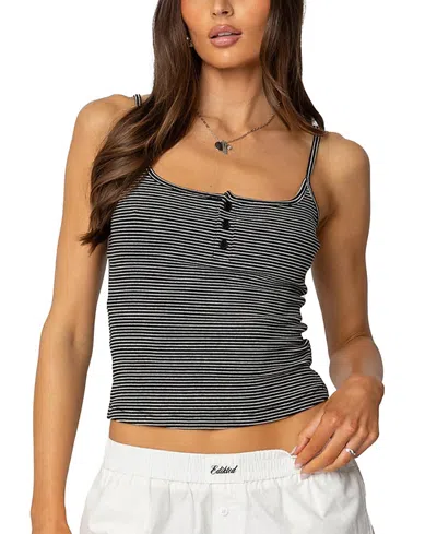 Edikted Striped Henley Tank Top In Black-and-white