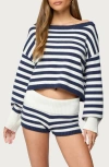 Edikted Striped Oversize Crop Sweater In Blue