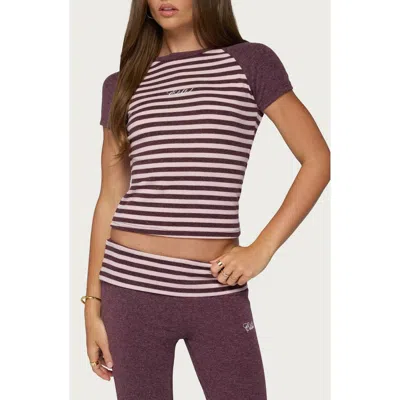 Edikted Striped Raglan Sleeve Baby Tee In Burgundy