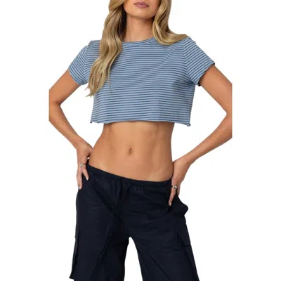 Edikted Stripey Cropped Tee In Blue