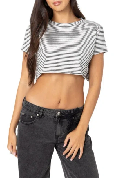 Edikted Stripey Crop T-shirt In White-and-black