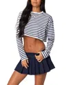 Edikted Stripe Stretch Cotton Crop Top In Navy And White