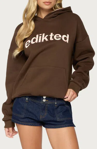 Edikted Stripey Graphic Hoodie In Brown