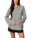 Edikted Stripe Oversize Bell Sleeve Top In Gray Melange