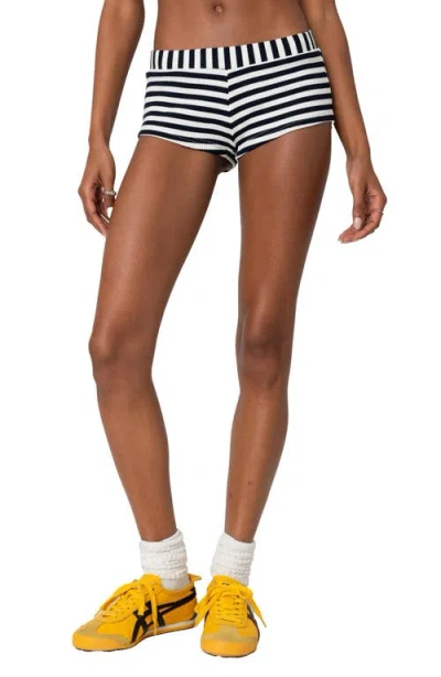 Edikted Stripey Rib Micro Shorts In Navy-and-white