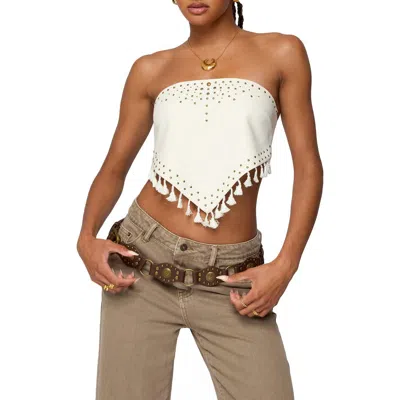 Edikted Stud & Tassel Handkerchief Strapless Top In White