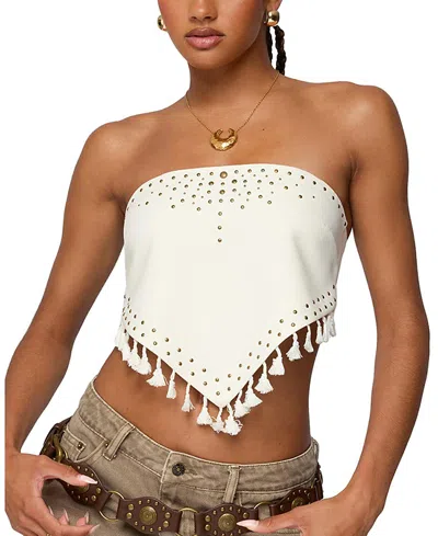 Edikted Stud & Tassel Handkerchief Strapless Top In White
