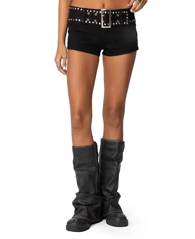Edikted Studded Belt Denim Micro Shorts In Black