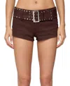 Edikted Studded Belt Denim Micro Shorts In Brown