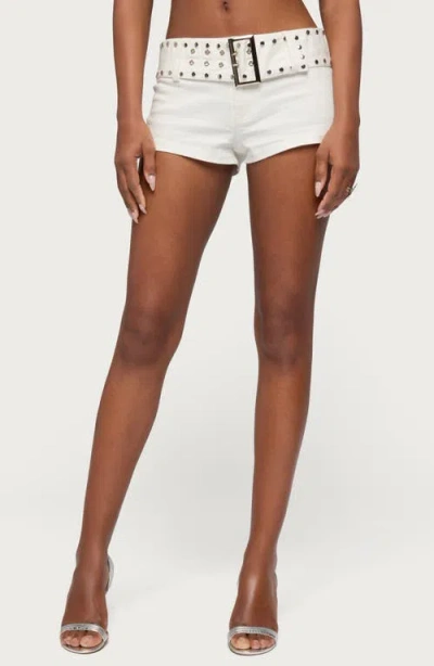 Edikted Studded Belt Denim Micro Shorts In White