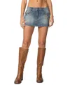 Edikted Studded Bow Distressed Denim Miniskirt In Blue