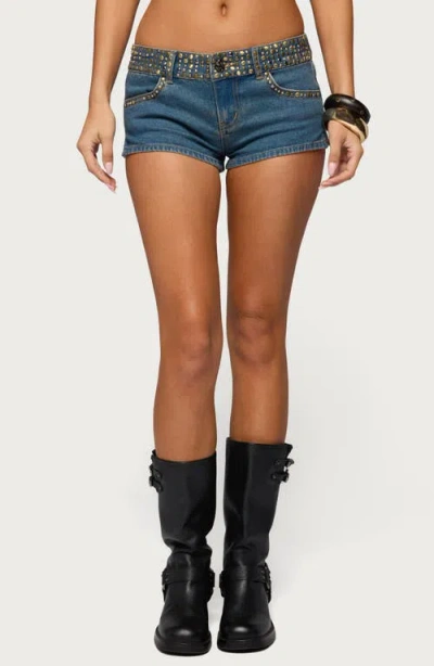 Edikted Studded Denim Shorts In Blue