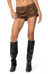 Edikted Studded Faux Leather Micro Shorts In Brown