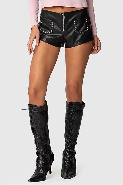 Edikted Studded Faux Leather Micro Shorts In Black, Women's At Urban Outfitters