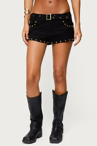 Edikted Studded Faux Suede Micro Shorts In Black, Women's At Urban Outfitters