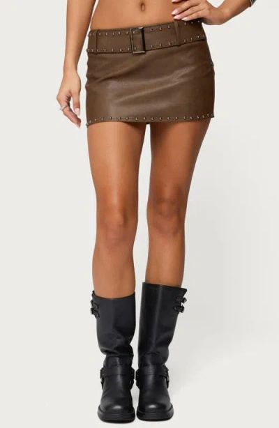 Edikted Studded Faux Suede Miniskort In Green
