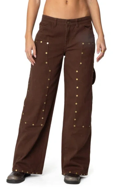 Edikted Studded Low Rise Carpenter Jeans In Brown