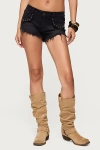Edikted Studded Low Rise Denim Micro Shorts In Black