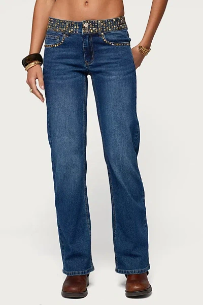 Edikted Studded Low Rise Straight Leg Jeans In Blue/washed, Women's At Urban Outfitters