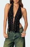 Edikted Studded Split Front Open Back Halter Top In Black