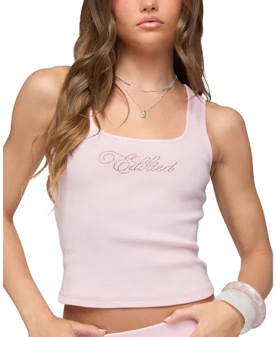 Edikted Studio Rhinestone Ribbed Tank Top In Pink