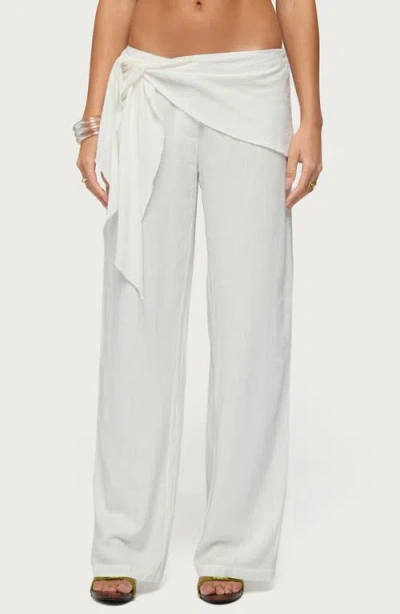 Edikted Suki Sarong Belt Linen Look Pants In White