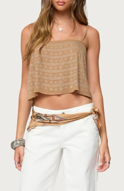 Edikted Sunna Studded Crop Top In Brown