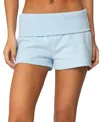 Edikted Super Fold Over Sweat Shorts In Light-blue