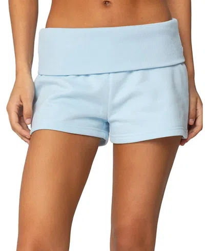 Edikted Super Fold Over Sweat Shorts In Light-blue