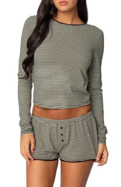 Edikted Suzy Stripe Long Sleeve Top In Black-and-white