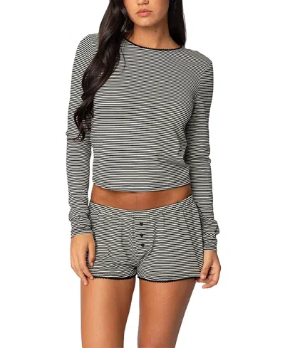 Edikted Suzy Striped Long Sleeve T-shirt In Black And White