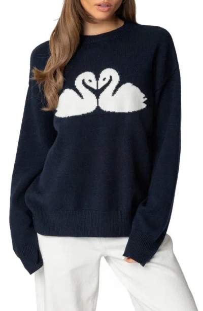 Edikted Swan Oversize Sweater In Navy