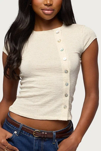 Edikted Swapna Asymmetric Button Up Top In Beige, Women's At Urban Outfitters In Neutral