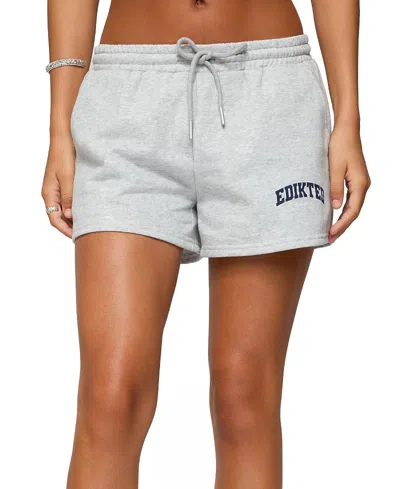 Edikted Off Duty Cotton Blend Graphic Sweat Shorts In Gray