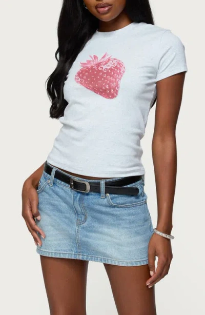 Edikted Sweet Berry Stretch Cotton T-shirt In Gray