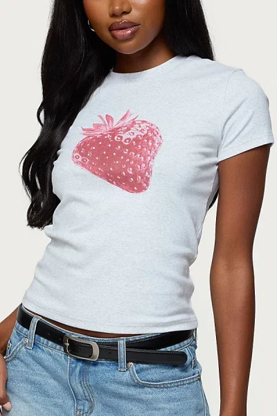 Edikted Sweet Berry T Shirt Top In Gray/melange, Women's At Urban Outfitters In White
