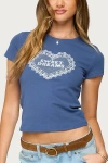 Edikted Sweet Dreams Crop Stretch Cotton Graphic T-shirt In Blue