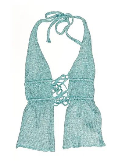 Pre-owned Edikted Swimsuit Top Teal Tweed Pattern Swimwear In Blue