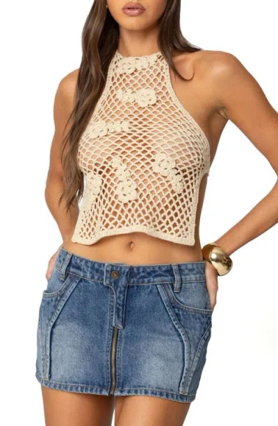 Edikted Syd Backless Crochet Halter Top In Beige