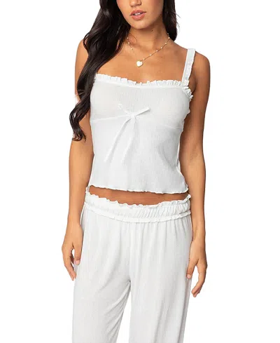 Edikted Sylvia Pointelle Tank Top In White