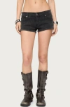 Edikted Syra Zip Detail Low Rise Denim Shorts In Black