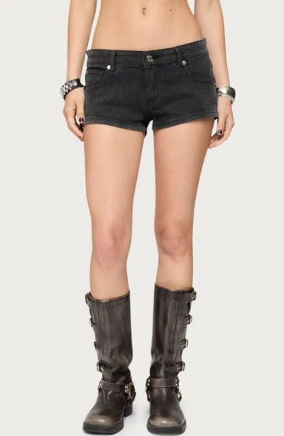 Edikted Syra Zip Detail Low Rise Denim Shorts In Black