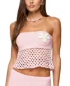 Edikted Tahna Flower Strapless Crochet Top In Pink
