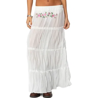 Edikted Tai Floral Embroidery Tiered Maxi Skirt In White