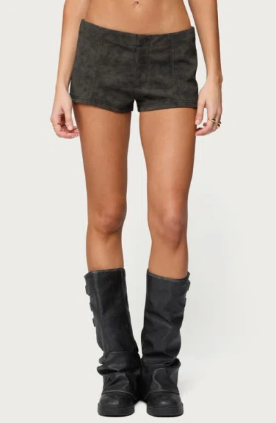 Edikted Taia Distressed Faux Leather Shorts In Black