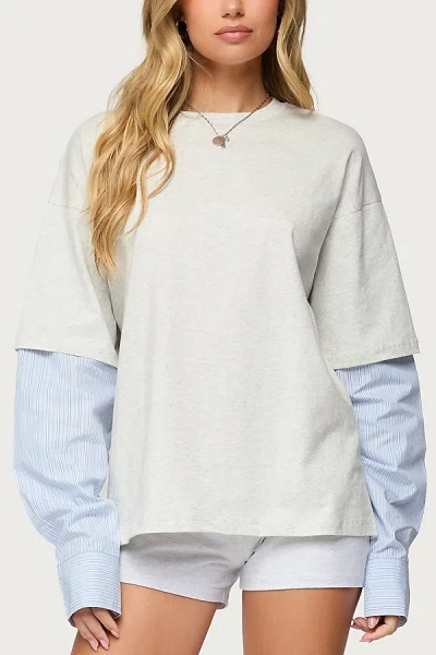 EDIKTED TAILOR OVERSIZED LAYERED TOP IN LIGHT/GRAY/MELANGE, WOMEN'S AT URBAN OUTFITTERS