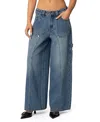 Edikted Tal Baggy Low Rise Carpenter Jeans In Blue Washed